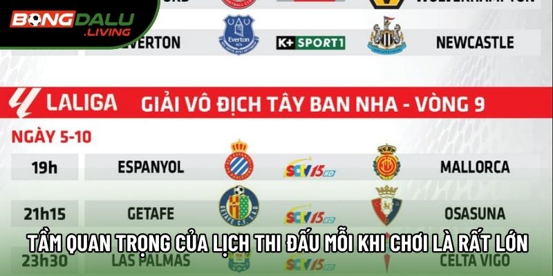 Tầm quan trọng của lịch thi đấu mỗi khi chơi là rất lớn